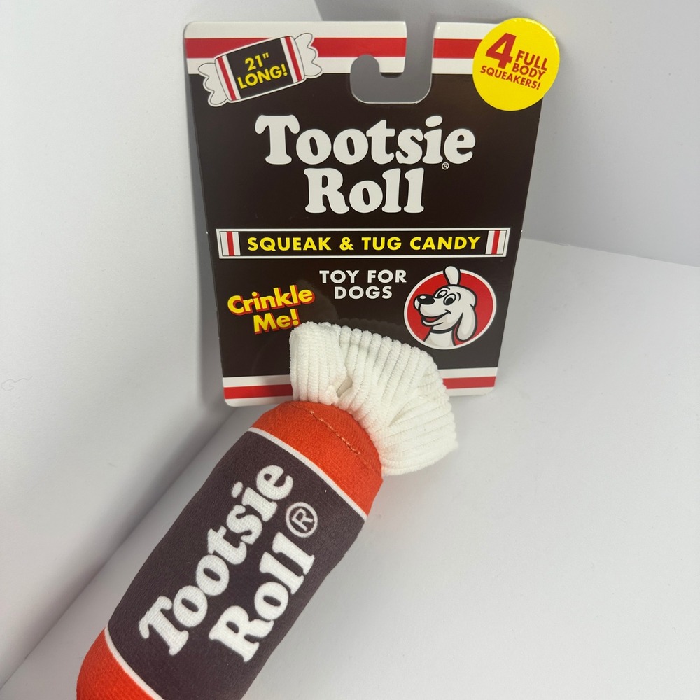 Tootsie Roll Dog Toy‎ 21 Inch Brown New Squeak Tug Crinkle Plush TR46